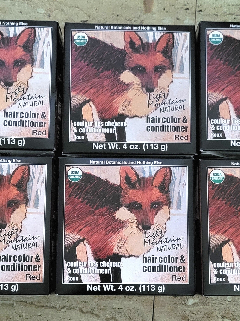 Light Mountain Natural Hair Color & Conditioner - Red. 6 Box Set.